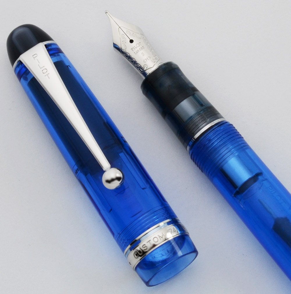 Pilot Custom 74 Fountain Pen - Blue Tint, Rhodium Trim, 14k Medium